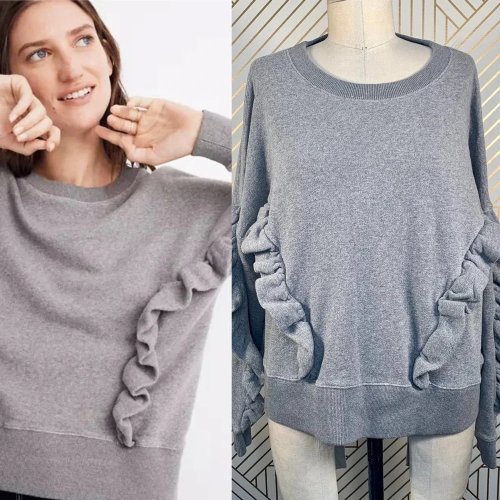 Mile(s) by Madewell Gray Ruffle Sweatshirt‎ Top
